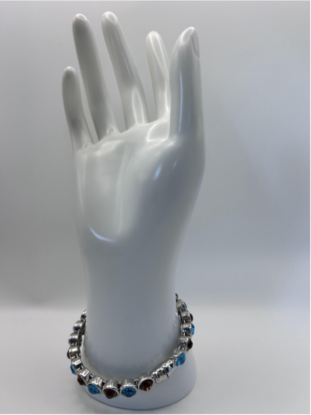 Bracelet Silver Tone Beaded Stretch Blue‎ N Amber Crystal Statement Fashion 7 In
